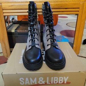 Khaki Canvas and Leather Combat Boots